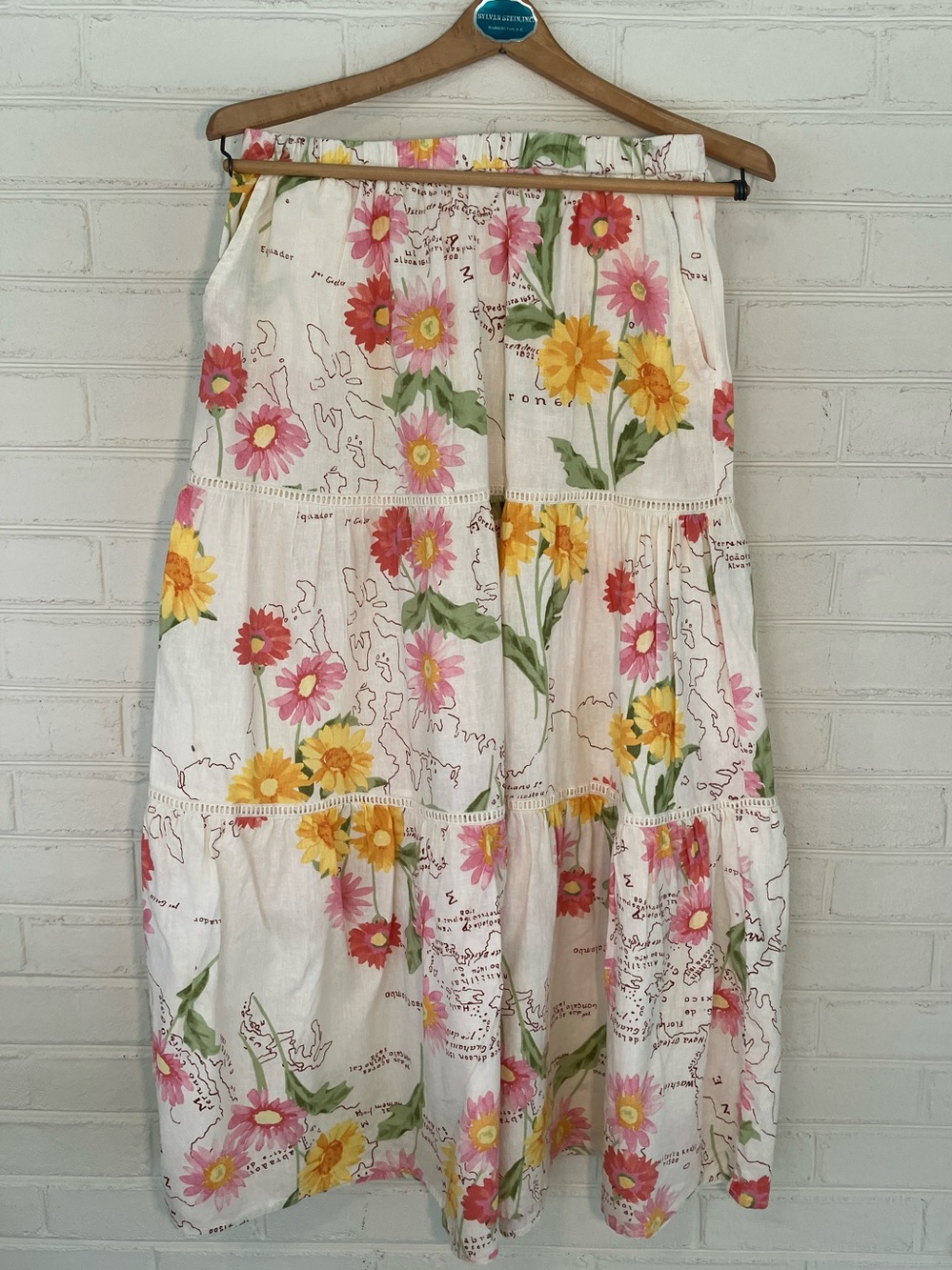 Calypso St. Barth Floral Map Print Tiered Maxi Skirt - Size Medium